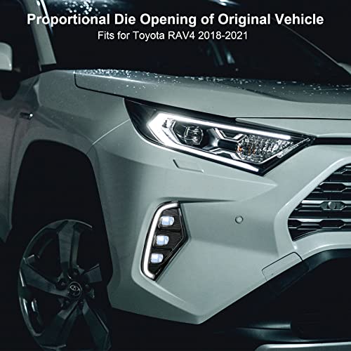 LED Daytime Running Lights Fit for Toyota RAV4 2019 2020 2021 2022 2023 2024 2025 DRL Fog Lights Rav4 Fog Lights Assembly Replace Amber Turn Signal Lamps 3 Eyes RAV4 DRL Daylights with Bezel 2pieces