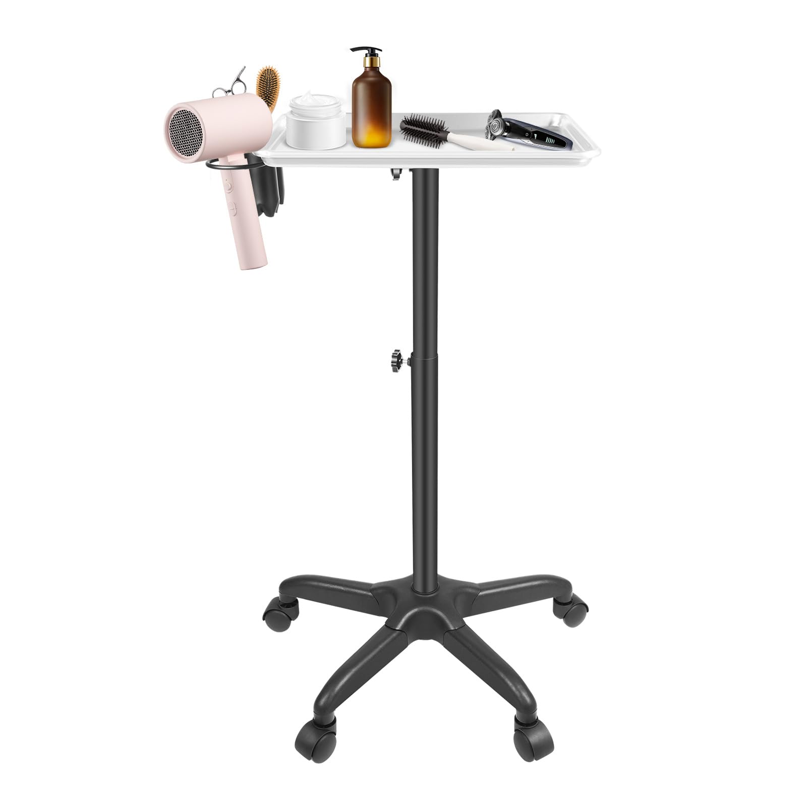 Tattoo Tray Cart, Salon Tray with Wheels, Rolling Tray Table Station, Adjustable Height: 64-106cm for Tattoo studio Salon Load 20lbs, 45 x 33cm
