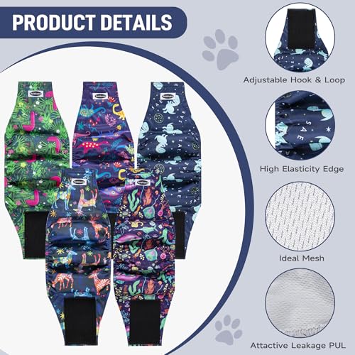 Image of Tuiskusa Male Dog Diapers, High Absorbing Dog Belly Bands for Male Dogs, Washable Reusable Dog Male Wraps(5 Pack)