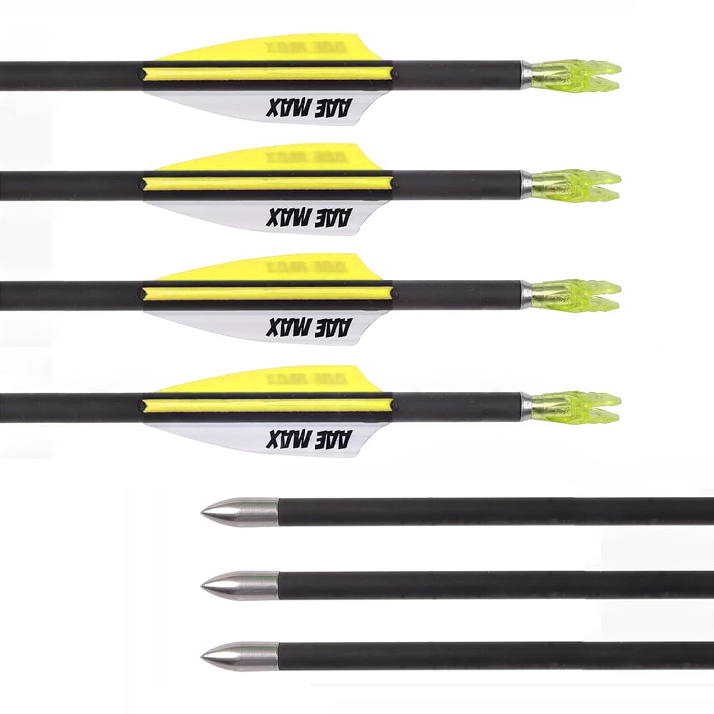 12 pz Flechas de Competición ID 4,2 mm Spine 300 400 500 600 700 800 900 1000 1100 1200 1300 1400 1500 Amarillo Blanco Ranuras de Aire Plumas Flecha, para Tiro con Arco