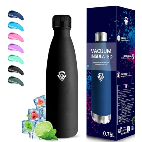 Grsta Borraccia Termica, Borraccia 750 ml, Senza BPA, Bottiglie Acciaio Inox, Senza Perdite, Borracce Termiche, Isolato Sottovuoto, Borraccie Inox per Campeggio, Corsa, Escursionismo, Fitness, Yoga