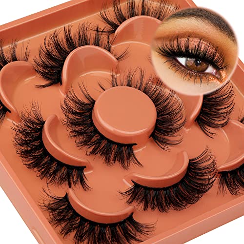 Focipeysa False Eyelashes Natural Wispy Lashes 3D Fluffy Faux Mink Eyelashes Wispy Natural Lashes Pack Volume Soft Strips False Lashes 5 Pairs Multipack