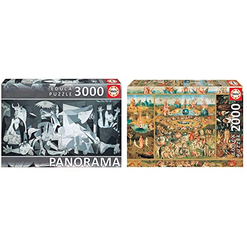 Educa - Guernica, P, Picasso Panorama Puzzle, 3.000 peças, multicolorido (11502) e o jardim das delícias puzzle 2000 peças, multicolorido (18505)