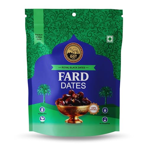 Image of GGT Foods Premium Fard Dates 500g | Royal Black Arabian Khajoor | Soft, Naturally Sweet & High Fibre Dry Fruits | 100% Natural, Vegan & Gluten Free Khajur for Healthy Snacking