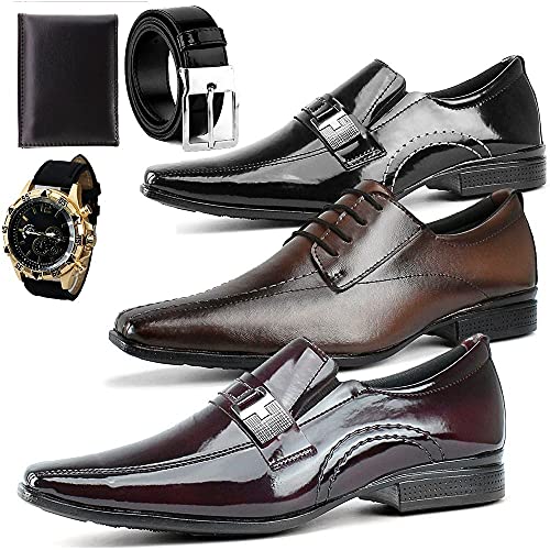 SAPATO SOCIAL MASCULINO KIT 3 PARES COM BRINDES (Kit Job, 40)