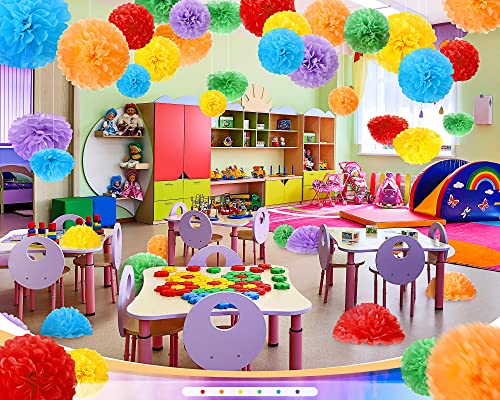 Estune 48 Pcs Tissue Paper Pom Poms 14''/ 12''/ 10''/ 8''/ 6'' Tissue Paper Flowers Decorations For Wedding Birthday Bridal Shower Baby Shower Decor (Rainbow) #TOP6