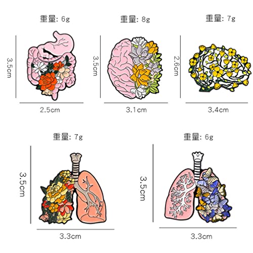 5pcs Floral Organ Enamel Pins Pink Brain Lung Intestines Stomach Human Organs Flowers Anti-light Brooches Lapel Badges Cartoon Plant Metal Badge Enamel Pin Jewelry Gift for Kids Friends2