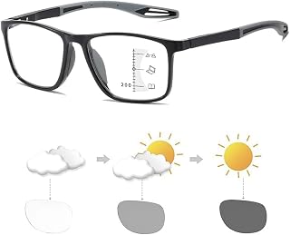 articulo Gafas de presbicia bifocales progresivas fotocromáticas inteligentes deportivas, gafas de lectura de luz anti-azul de moda, gafas ultraligeras de lectura bifocales portátiles(Black/Grey,1.0 x)
