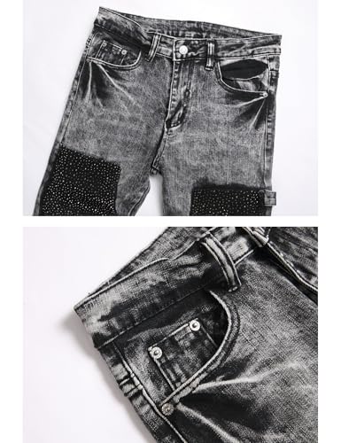Men Crystal Patch Slim Tapered Stretch Denim Jeans3