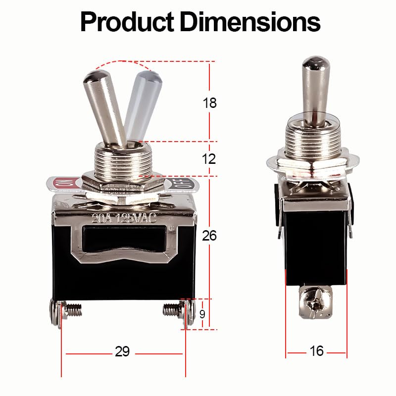 2 PCS Heavy Duty Rocker Toggle, SPST 2 Pin ON Off Toggle Switch with Boot Cover, 15A 12V Toggle Switch for Car Boat Marine