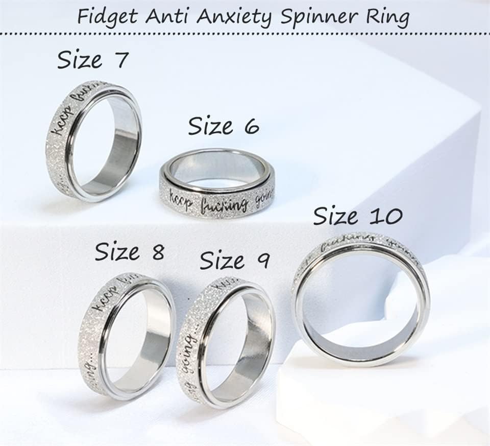 Vista 5 de Renkovte Anxiety Ring for Women MenSpinner Rings for Anxiety Women Stress ReliefKeep Going Fidget Rings Cool Ring Titanium SteelSize 6-10mm