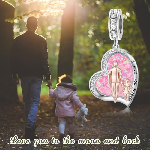Image of PROESS Father Mother Daughter Charm fit Charms Bracelet Sterling Silver Charms for Bracelets Birthday Valentines Day Gifts for Daughter Mother Lover