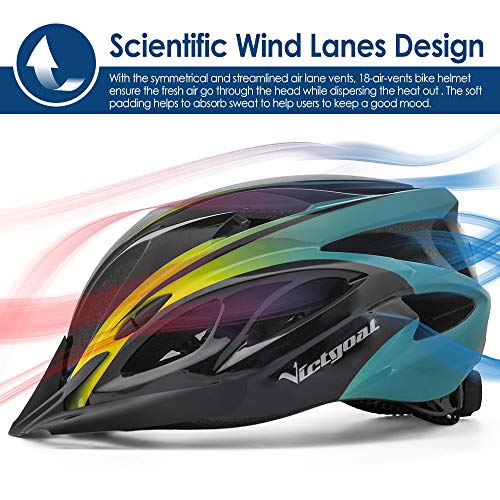 Victgoal Adults Bike Helmet for Men Women Detachable Magnetic Goggle Visor Bicycle Helmet with LED Rear Light Cycling Road Mountain Cycle Helmet (Black Cyan-V) - Image 4
