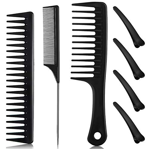8 Pieces Styling Comb Set Black Carbon Fine Cutting Comb,Tail Comb,Barber Wide Tooth Comb with Hair Clips