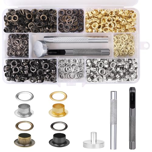 Juego de 600 ojales de 5 mm, alicates para ojales, juego de 4 colores, ojales planos, remaches perforados, arandelas, ojales metálicos para tela, zapatos, artículos de cuero, cuero