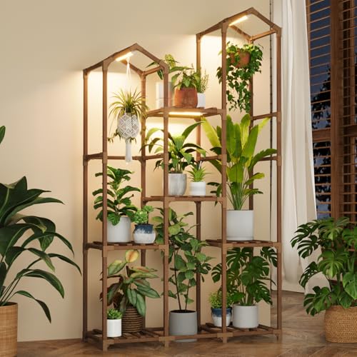Bamworld Plant Stand with Grow Light Corner Plant Shelf Indoor