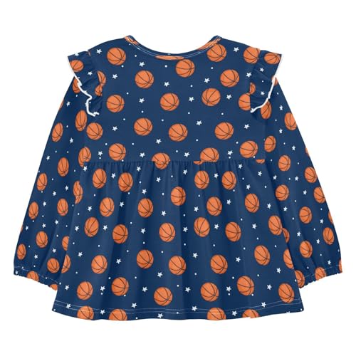 Basketball Star Space Navy Girls Shirts Cotton Long Sleeve Ruffle Toddler Tee Tops2
