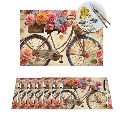 Sets de table en PVC tissé fleuri lot de 4 napperons lavables 45x30 cm