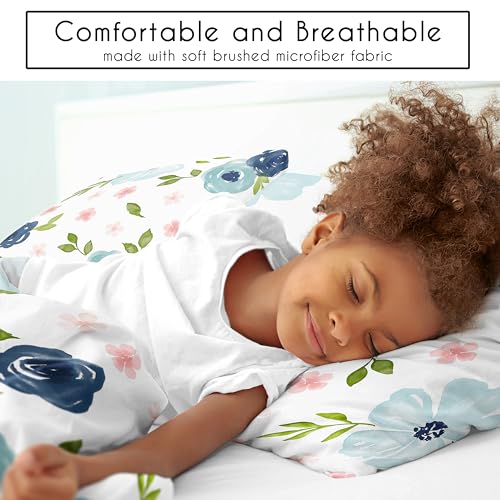 Image of Sweet Jojo Designs 2-Piece Twin Comforter Set (Blue /Pink Boho Floral) for Girls, Kids, Teen, College Bed Room incl. Single Size Bedding & Sham (Watercolor, Flower, Elegant Rose, Farmhouse, Blush Navy)
