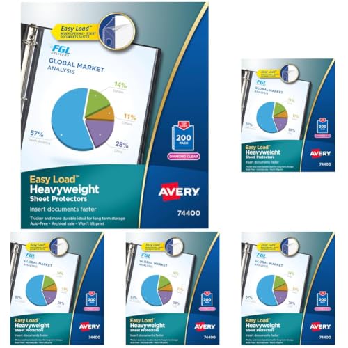 Image of Avery Diamond Clear Heavyweight Sheet Protectors, Easy Load, 200 Document Protectors (74400), 1 LB (Pack of 5)