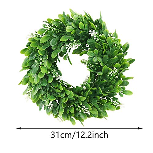 image for RYGHEWE Artificial Green Leaf Wreath,Spring Summer Outdoor Green Eucal