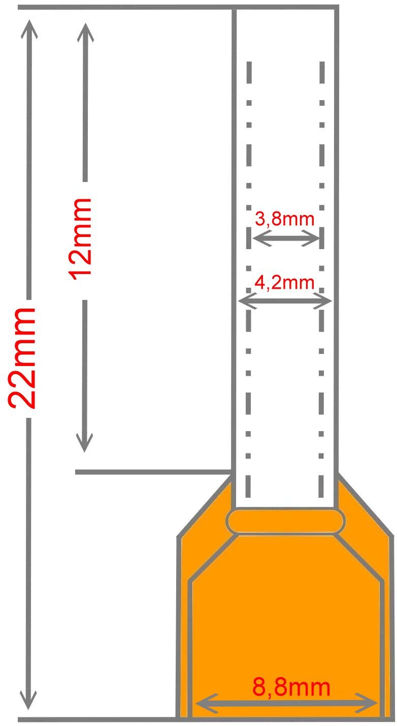 1000 manicotti terminali con colletto in plastica arancione per 2 x 4 mm² cavo/filo Twin – Manicotti doppi isolati per crimpare/schiacciare.