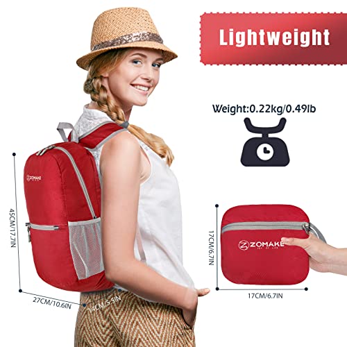Image of ZOMAKE Ultra Lightweight Hiking Backpack 20L, Packable Small Backpacks Water Resistant Daypack for Women Men(Bright Red)