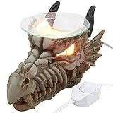 Decorative Snarling Magical Dragon Skull Electric Oil Warmer or Tart Burner for Aromatherapy Essential Scented Oils in Mythical and Medieval Home Decor Lights Halloween Decorations & Gothic Gifts