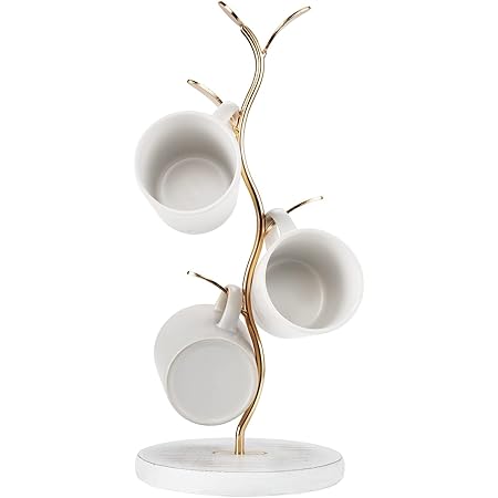 Coffee Mug Holder,Mug Rack Countertop,Leaf Shaped Mug Tree for Counter,Coffee Tea Cup Mug Holder Stand for Countertop,Perfect Coffee Bar Accessory & Kitchen Home Organizer Gold (Mug Not Included)