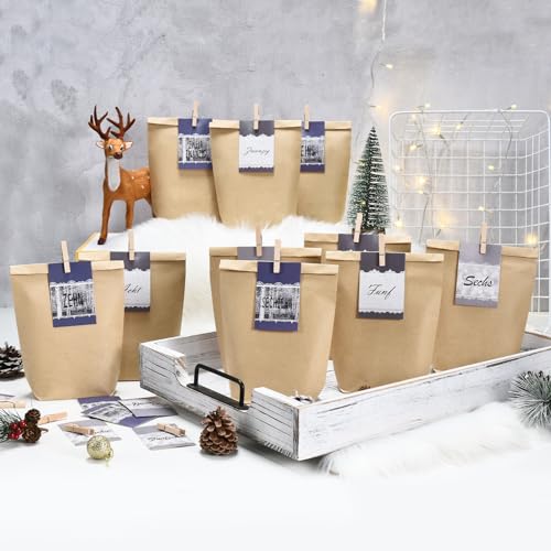 PANSIBY Advent Calendar for Filling 24 Christmas Calendar Paper Bags for Self-Filling, Kraft Paper Bags, Advent Bags - Image 2