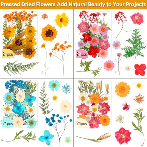 Image of 235 Pcs Pressed Dried Flowers for Resin, Natural Real Dried Pressed Flowers for Crafts, Bulk Dry Flowers for Resin Molds, Candles, DIY Art Jewelry Making with Tweezers Butterfly Stickers Set Decorate