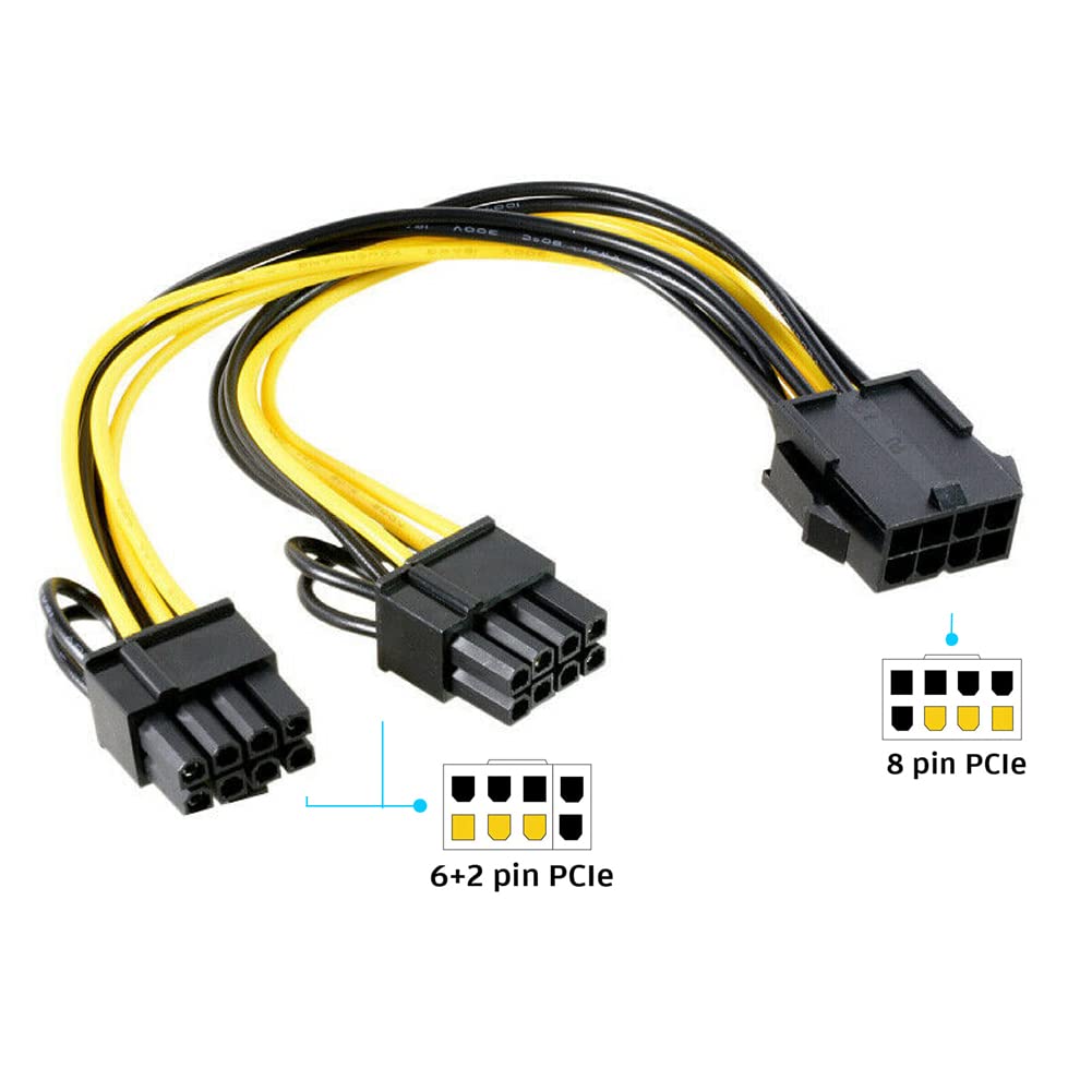 Q55S 8-pinowy kabel zasilający PCIe na 2 x 8-pinowy (6+2), adapter PCI-Express, adapter 20 cm do GPU, rozdzielacz PCIe Y, przedłużacz do kart graficznych