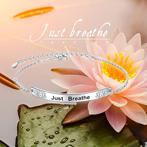 FLYOW 925 Sterling Silver Adjustable Lighthouse Teach Love Inspire Apple Just Breathe Bracelet for Women Inspirational Cuff Bangle Bracelets Birthday Graduation Gifts2