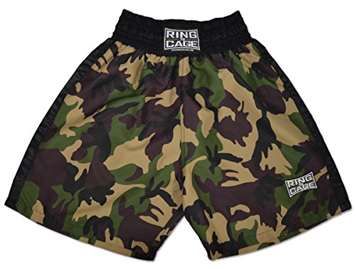 Traditional Boxing Trunks, Camo/Black, Kids and Adult Sizes (Medium (Kids 7 to 10 Years))