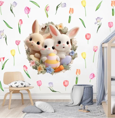 Vinilo decorativo conejito 3D para pared tamaño grande
