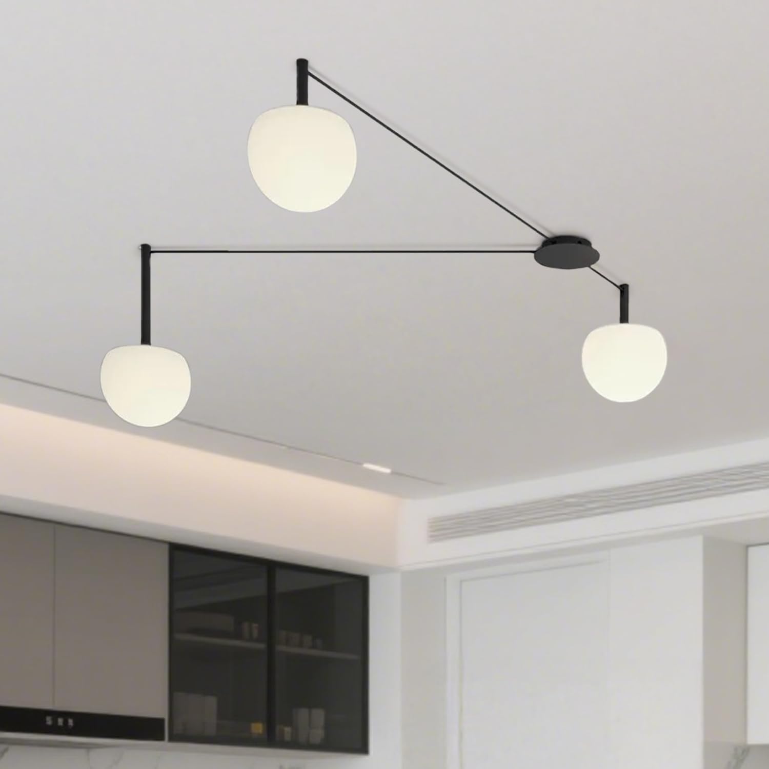 Photo 1 of LINDUGUYI 3-Light Black Glass semi Embedded Ceiling Light Suitable for Living Rooms, bedrooms, corridors, Dining Rooms, Dining Rooms, Bubble Ball Ceiling Light (DIY Design is Available)