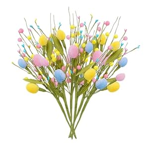 XmasExp 6pcs Easter Decorations for Home with Eggs Artificial Flowers for Spring Indoor Outdoor Decor Easter Table Decor Tree Decorations for Festive CelebrationsPink Yellow
