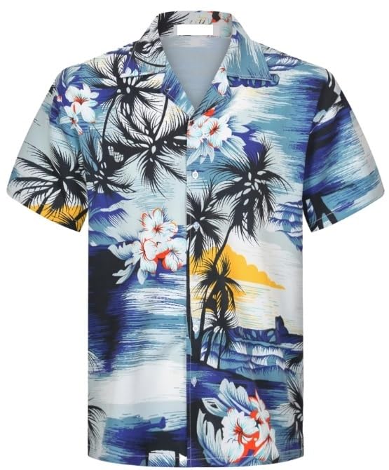 Camisa Hawaiana For Hombre, Camisa Hawaiana De Manga Corta For Hombre, Traje Hawaiano Divertido, Palmera, Flamencos, Hoja De Palma Floral Hombres Camisas de Manga Corta(Multi-Colored A,XXL)