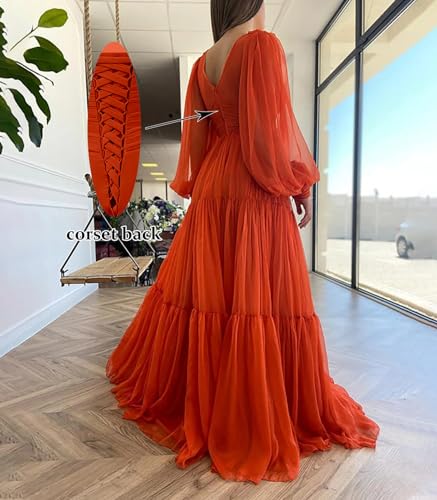 BOLENSYE Puffy Sleeve Prom Dresses Tulle Long Ball Gowns for Women Deep V Neck Formal Evening Dress2
