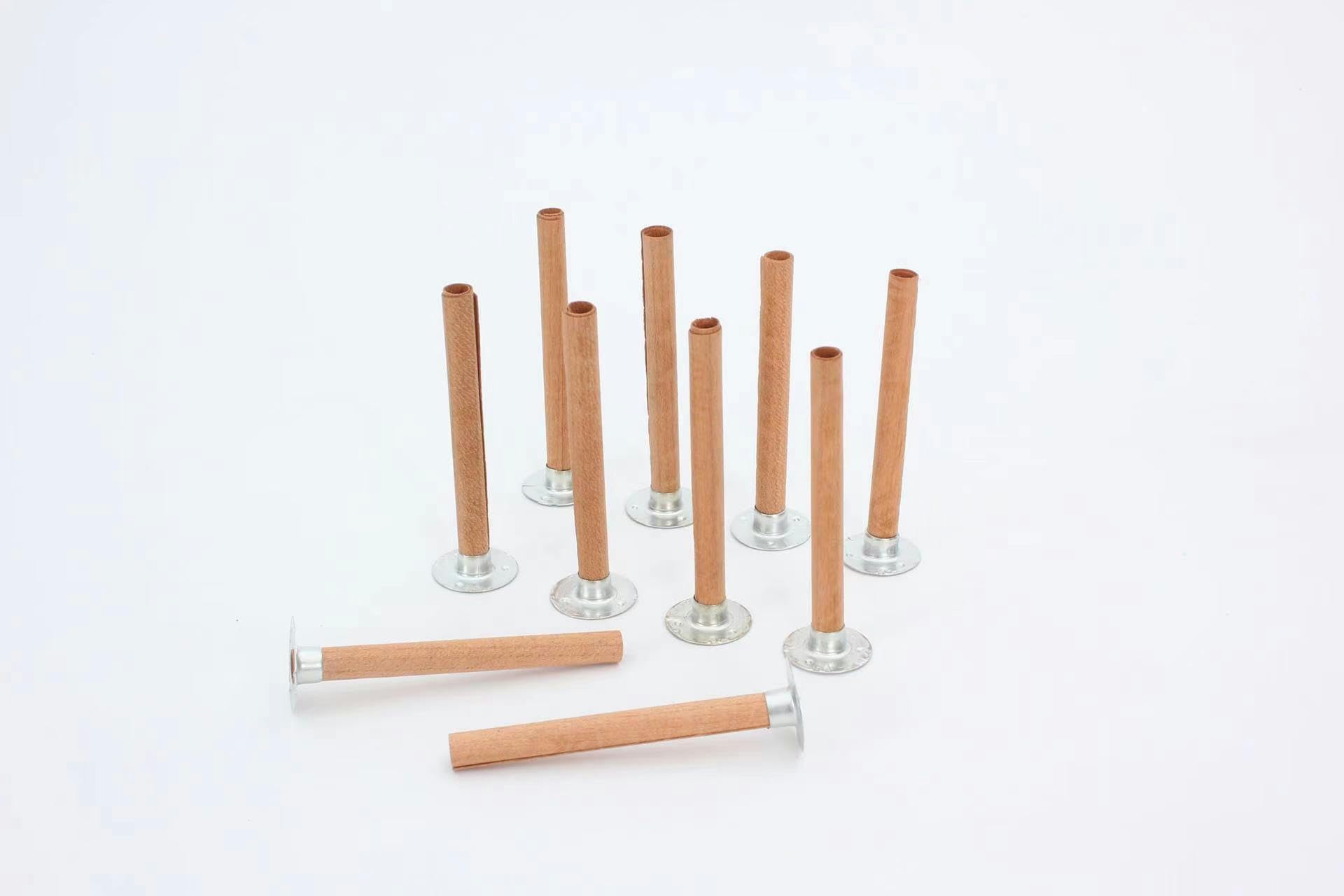 10 zestawów 50-125 * 6MM Duże knoty drewniane typu tuba do wyrobu świec z metalowymi knotami Uchwyt na bezdymne świece sojowe Knoty trzaskające(6 * 125mm)