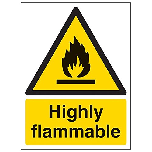 Vsafety Segnale Di Avvertimento 'Altamente Infiammabile' - 150x200 Mm - Plastica Rigida 1 Mm - Adesivi Inclusi - Conforme ISO 7010 - 6