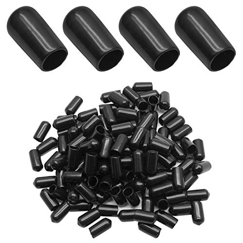 Bonsicoky 120Pcs Round Rubber End Caps 5/16" (8mm) ID Vinyl Flexible Screw Thread Protectors Black Bolt End Caps for Metal Tubing Rod Bolt