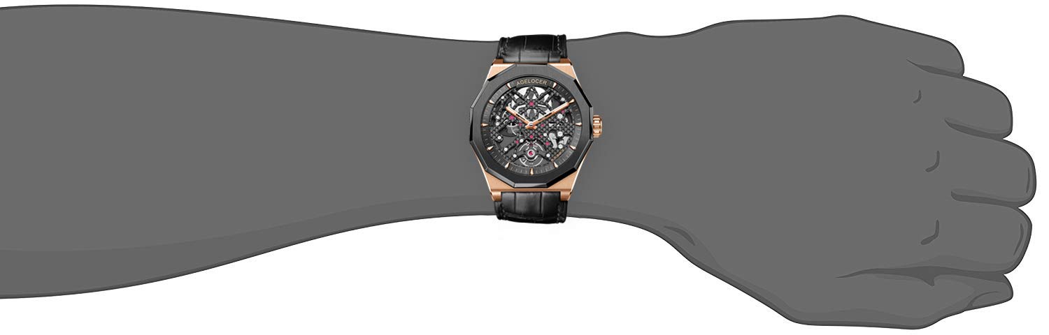agelocer Herren-Armbanduhr, doppeltes Skelett, automatisch, mechanisch, 41 mm Keramik-Lünette, 80 Stunden Gangreserve, leuchtend, Alligatorarmband/Gummiband, Business-Uhren für Herren, luxuriöses