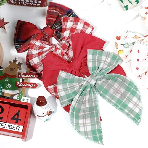 DEEKA-8-PCS-Large-Red-and-Green-Christmas-Themed-Hair-Bows-for-Toddler-Girls-Handmade-Cotton-Fabric-Hair-Accessories
