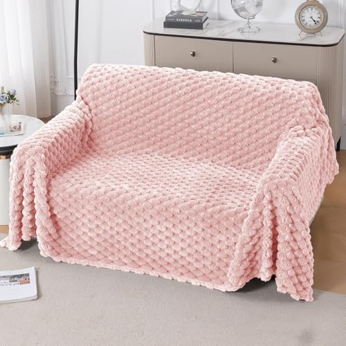 Image of HOKIPO Luxury Premium Rabbit Wool Plush Sofa Throw, Fluffy Sofa Cover for 2 Seater Sofa, 180(D) x 250(L) cm, 'BunnySoft Series' Flamingo Pink (AR-5074-PNK)