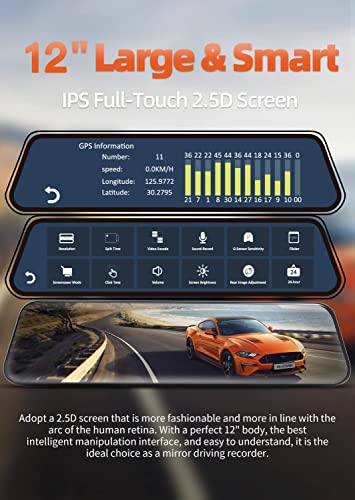 WOLFBOX Rear View Mirror Camera:Mirror Dash Cam Front and Rear 4K+2.5K for Car with 12" Full Touch Screen, Waterproof Backup WDR Camera, Night Vision, G-Sensor, Parking Assist,Free 64GB Card & GPS - Image 5