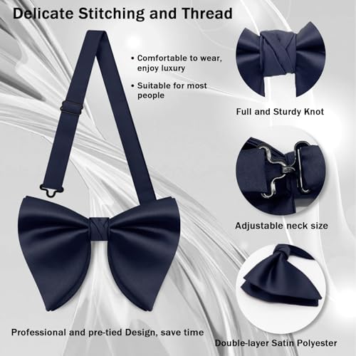 Image of Mens Bow Tie Pre Tied Oversized Bow Ties for Men Satin Bowties for Tuxedo Wedding Party Banquet