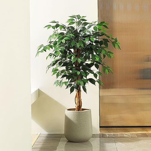 Soguyi PART_B0BXS3NLWV 4Ft Artificial Ficus Tree With Natural Wood Trunk, Silk Fake Ficus Tree In Plastic Nursery Pot, Faux Plant For Office Home, Indoor Outdoor Decor thumb #1