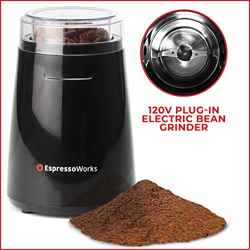 Espresso Machine & Cappuccino Maker-19 Bar Pump, 10Pc Allinone Espresso Maker & Milk Steamer W/Bean Grinder, 2 Cappuccino & 2 Expresso Cups, Tamper, Single & Double Shot Filter Baskets, 1250W, (Blue) #TOP6