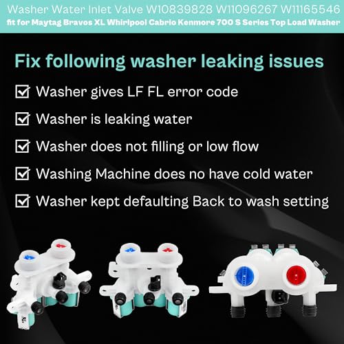 Washer Water Inlet Valve fit for Maytag Bravos XL MCT Commercial MVWB765FW0 MVWB855DC2 MVWB835DW2 MVWB835DW3 MVWB765FW WTW7500GW01 WTW7500GW2 WTW8500DC2 WTW8500DC5 MVWB755DW1 MVWB765FC1 LUXRILIX